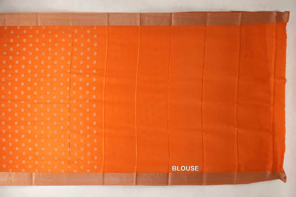 Bright Orange Mysore Silk Saree blouse