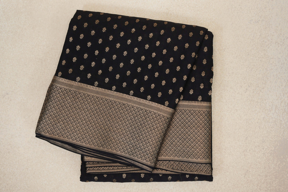 Jet Black Mysore Silk Saree