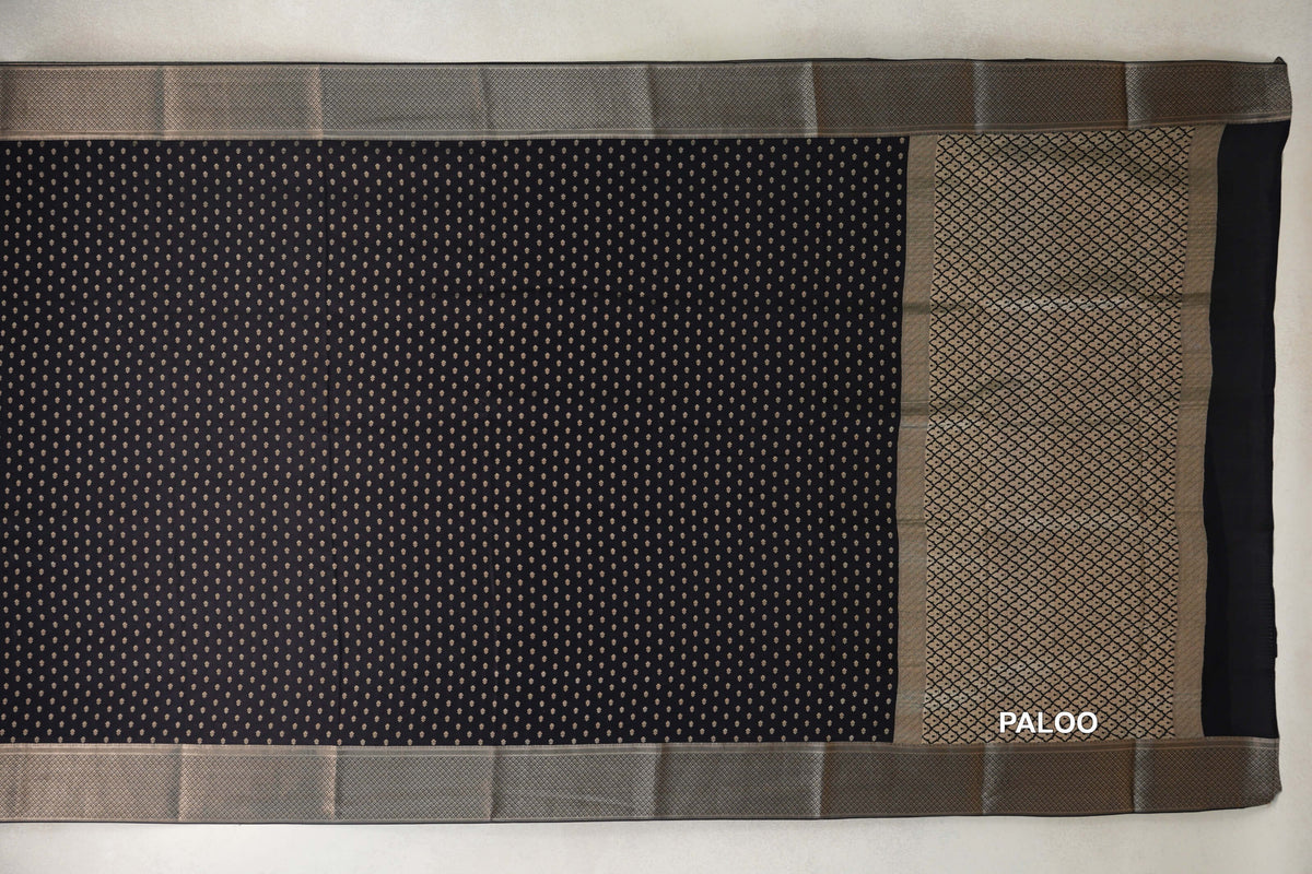 Jet Black Mysore Silk Saree paloo