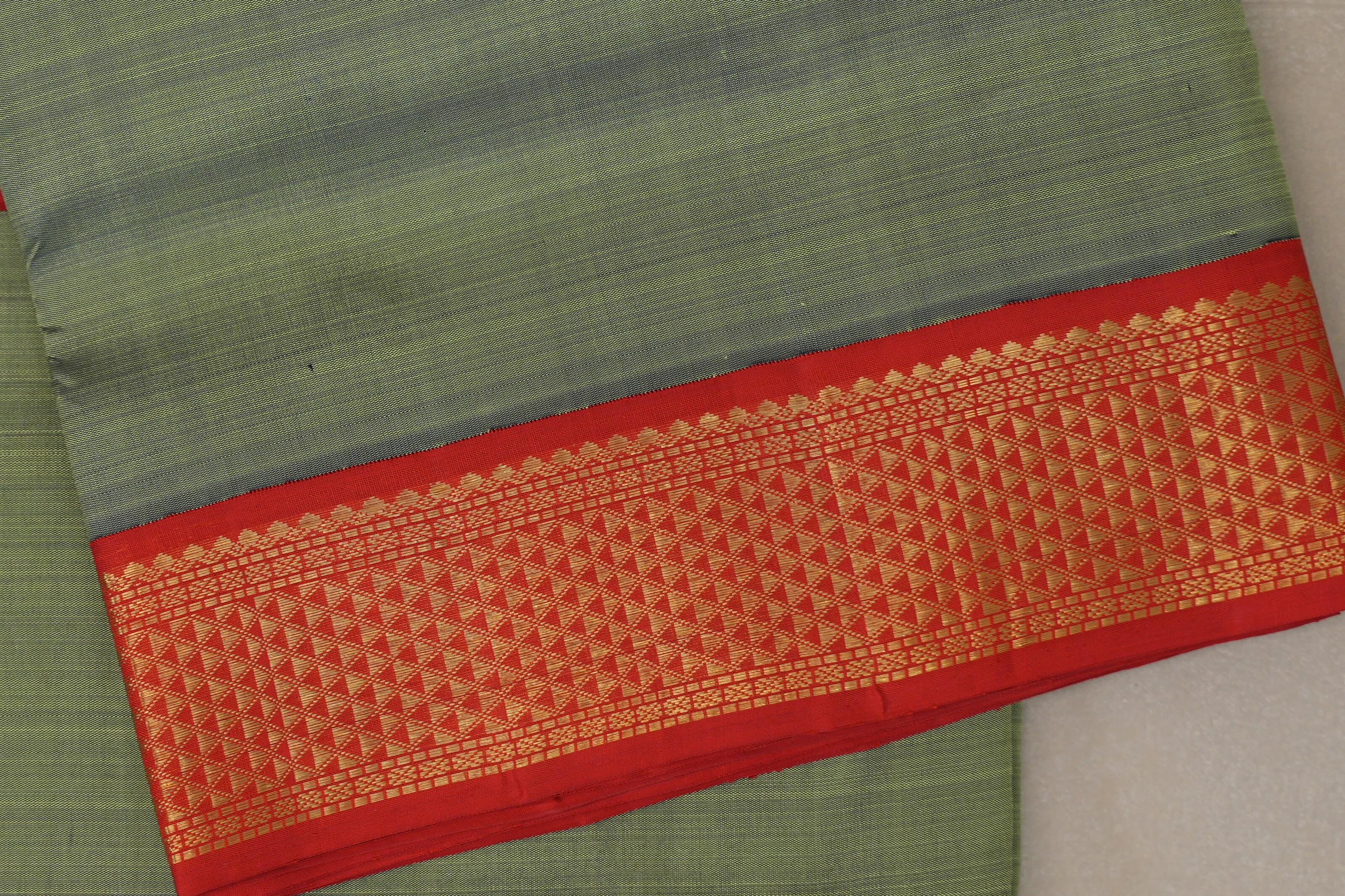 Muted Olive Green with bright red Borders Ten Yards Silk Saree SS9221