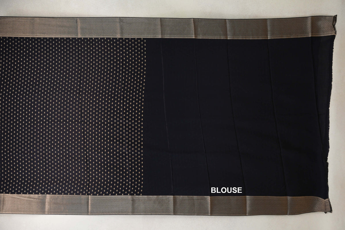Jet Black Mysore Silk Saree blouse