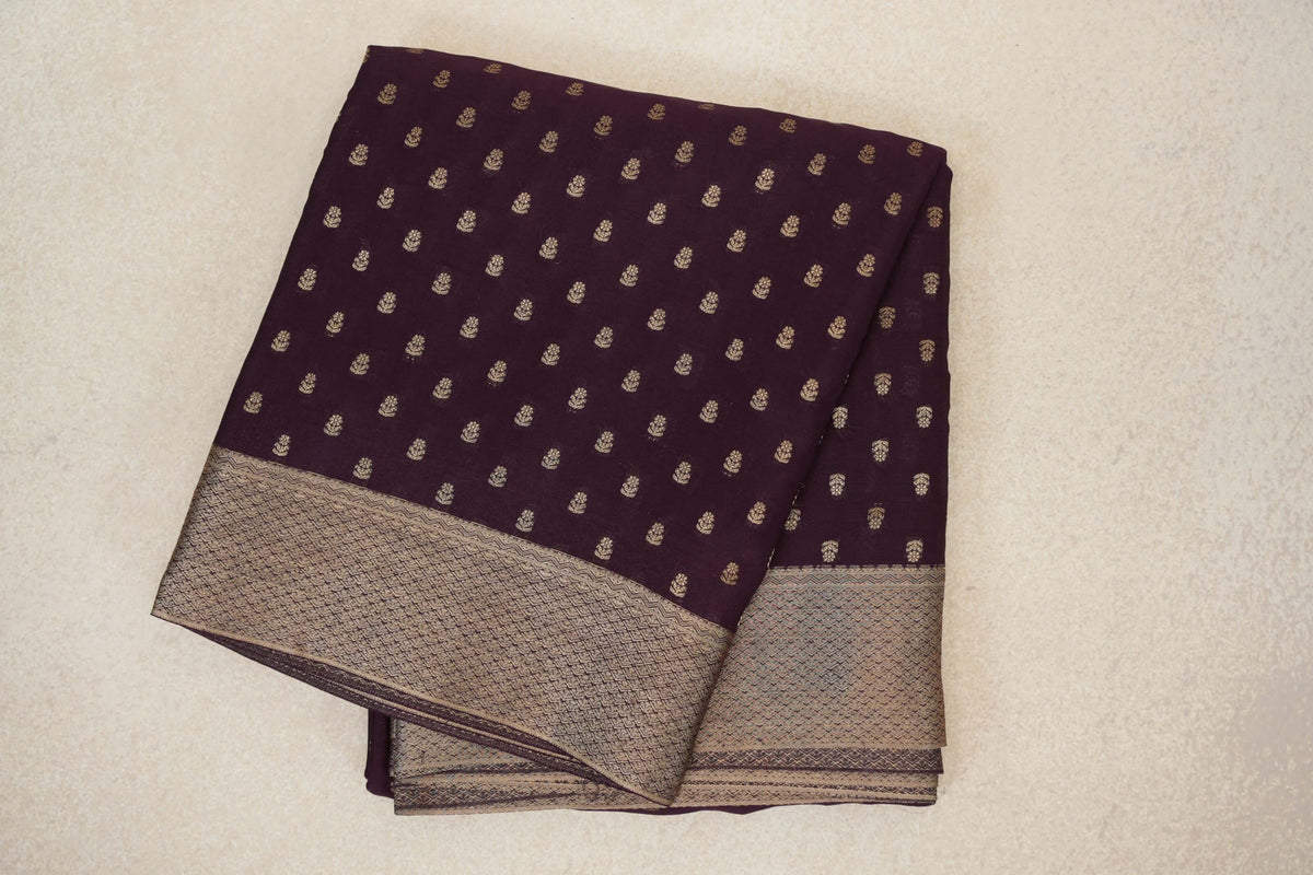 Deep Plum Purple Mysore Silk Saree