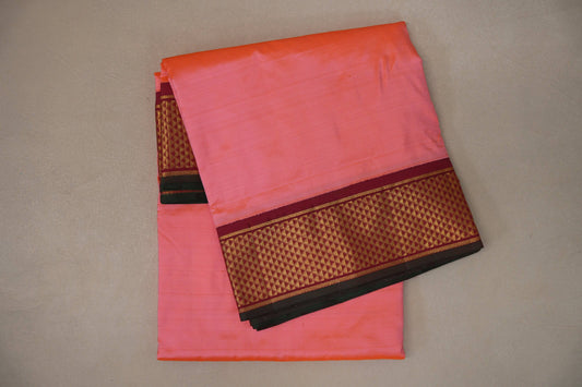 Orangish Pink Ten Yards Silk Saree SS9223