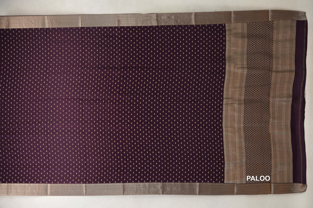 Deep Plum Purple Mysore Silk Saree paloo