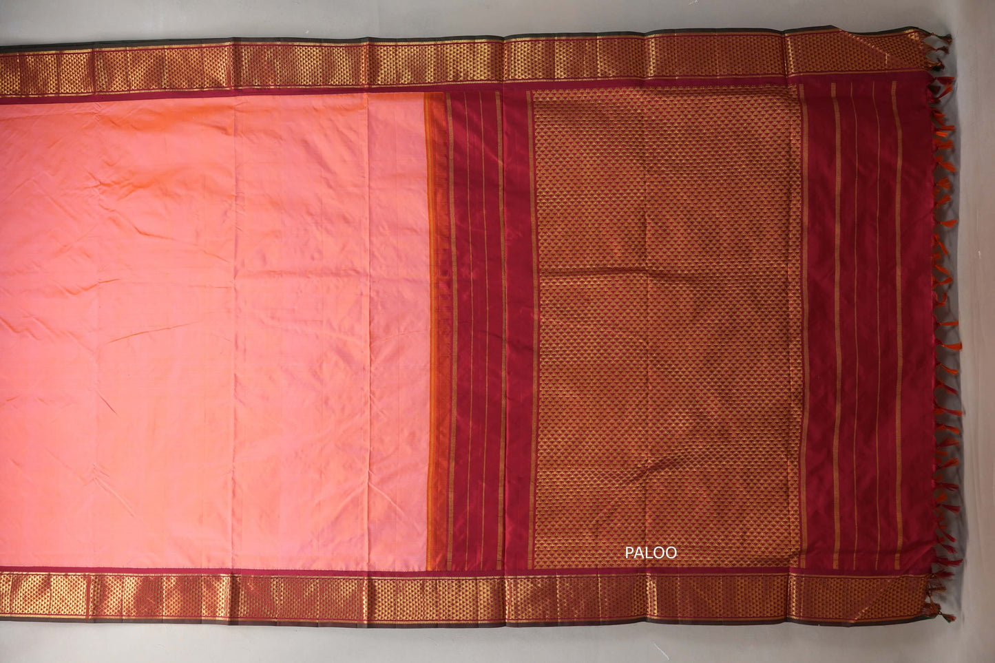 Orangish Pink Ten Yards Silk Saree SS9223