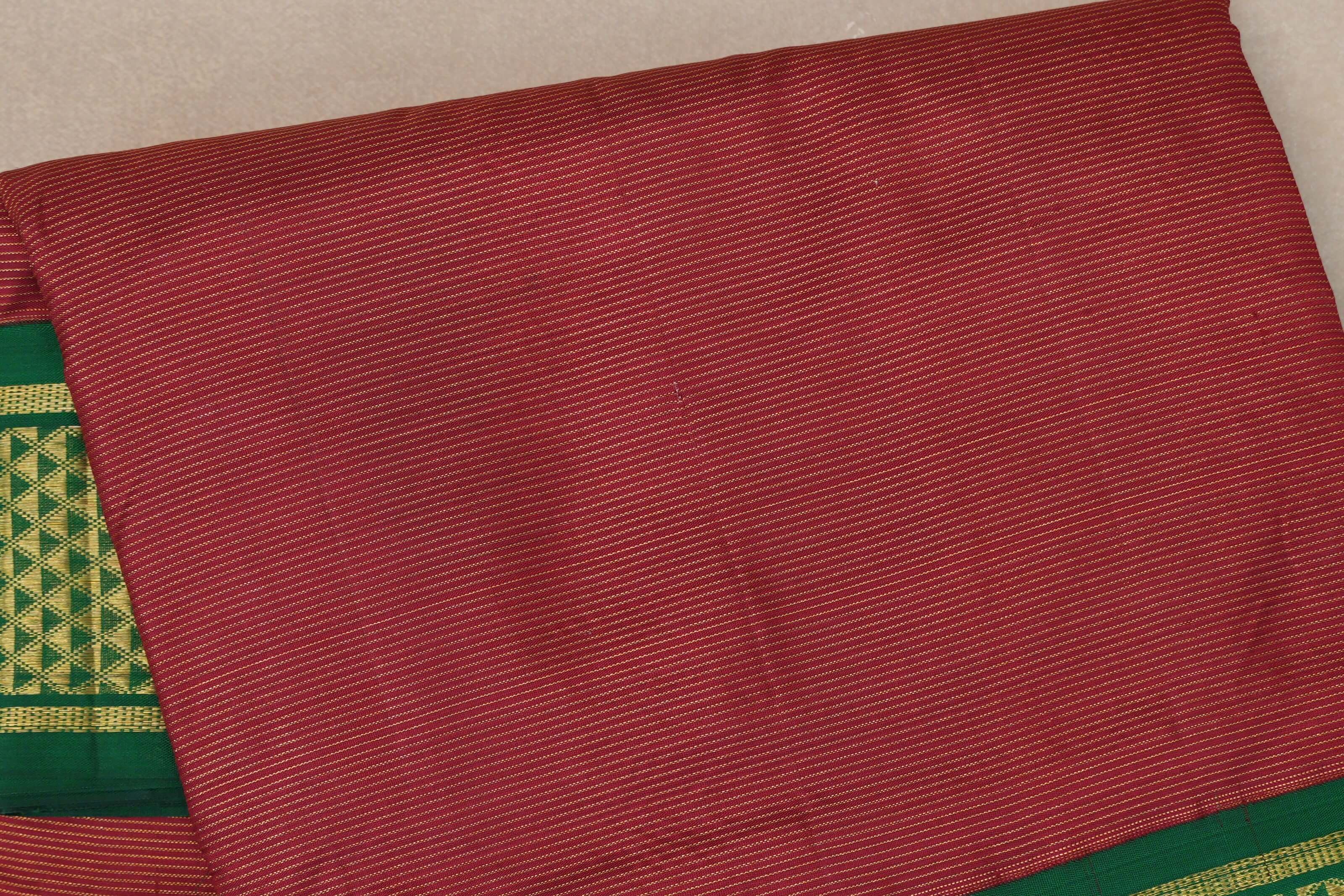 Reddish Maroon with deep green borders Ten Yards Silk Saree SS9224