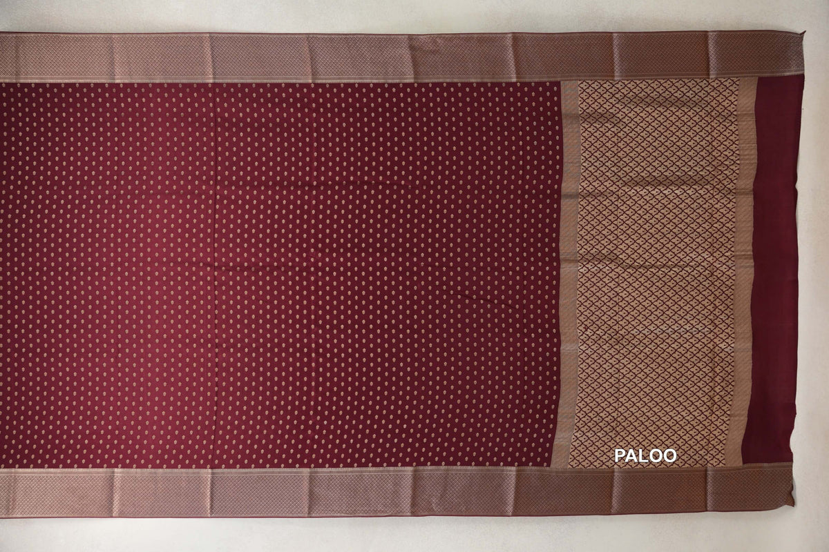 Deep Maroon Mysore Silk Saree paloo