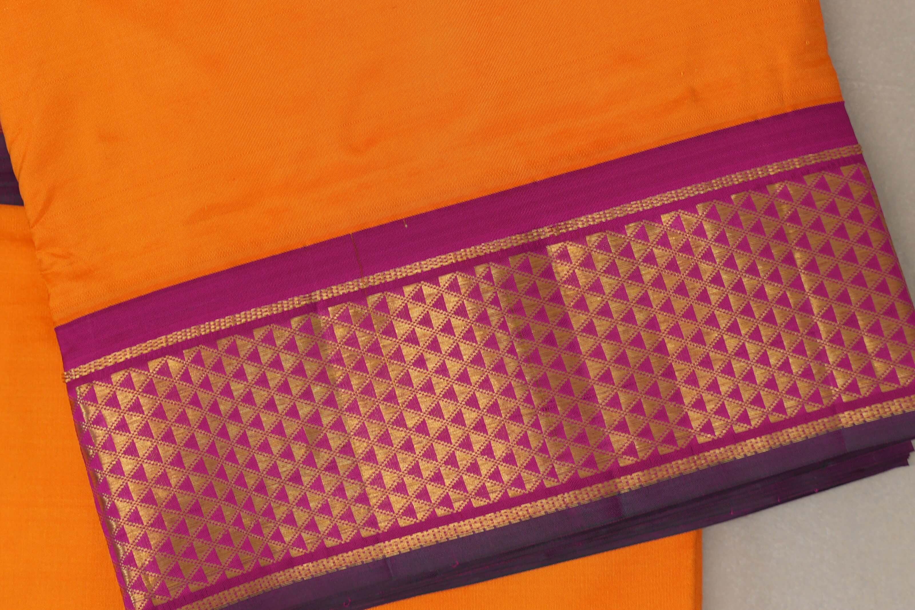 Mango Orange with magenta Ten Yards Silk Saree SS9227