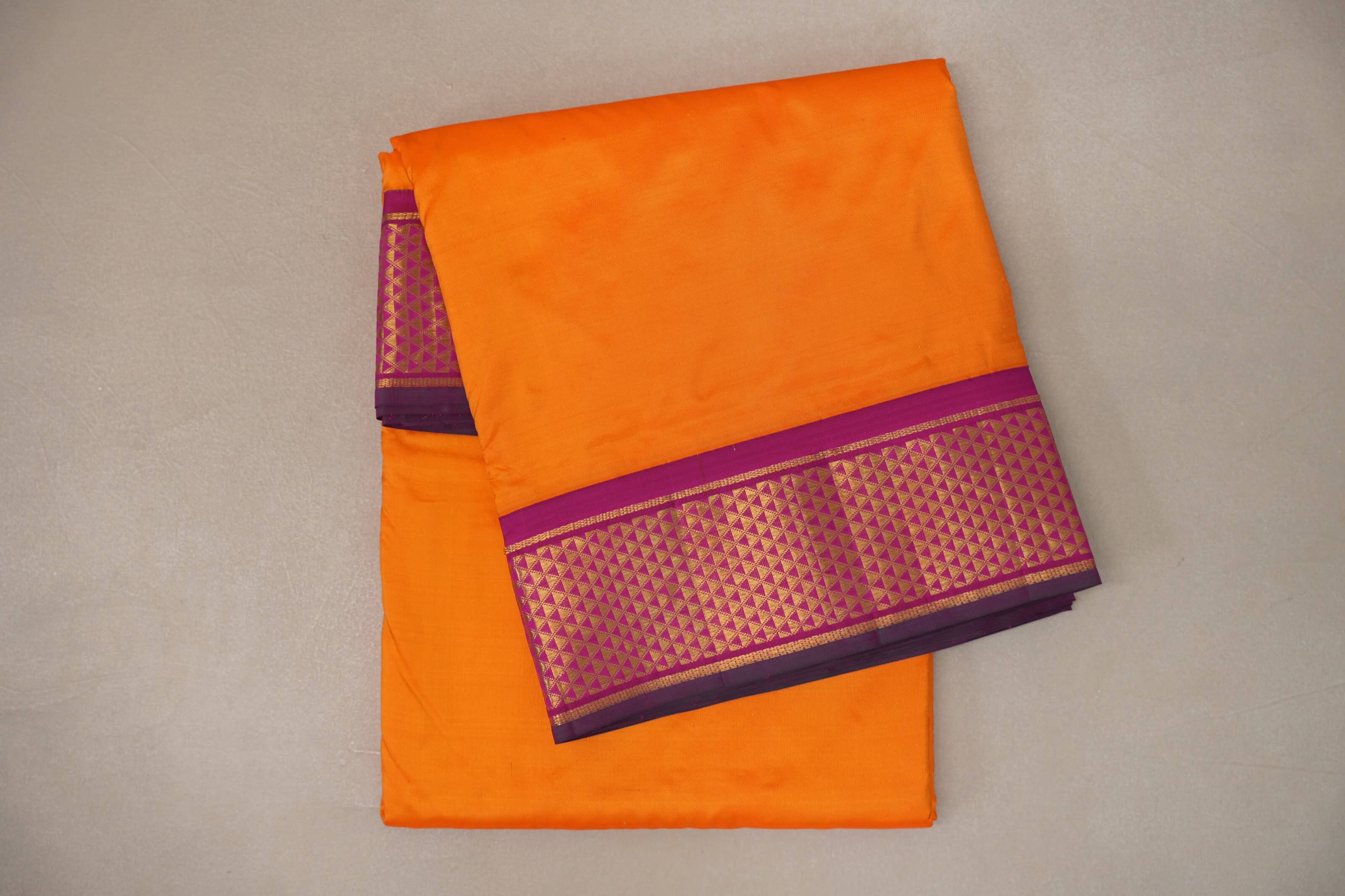 Mango Orange with magenta Ten Yards Silk Saree SS9227