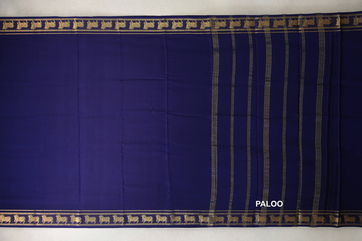 Deep Blue Mysore Silk Saree paloo