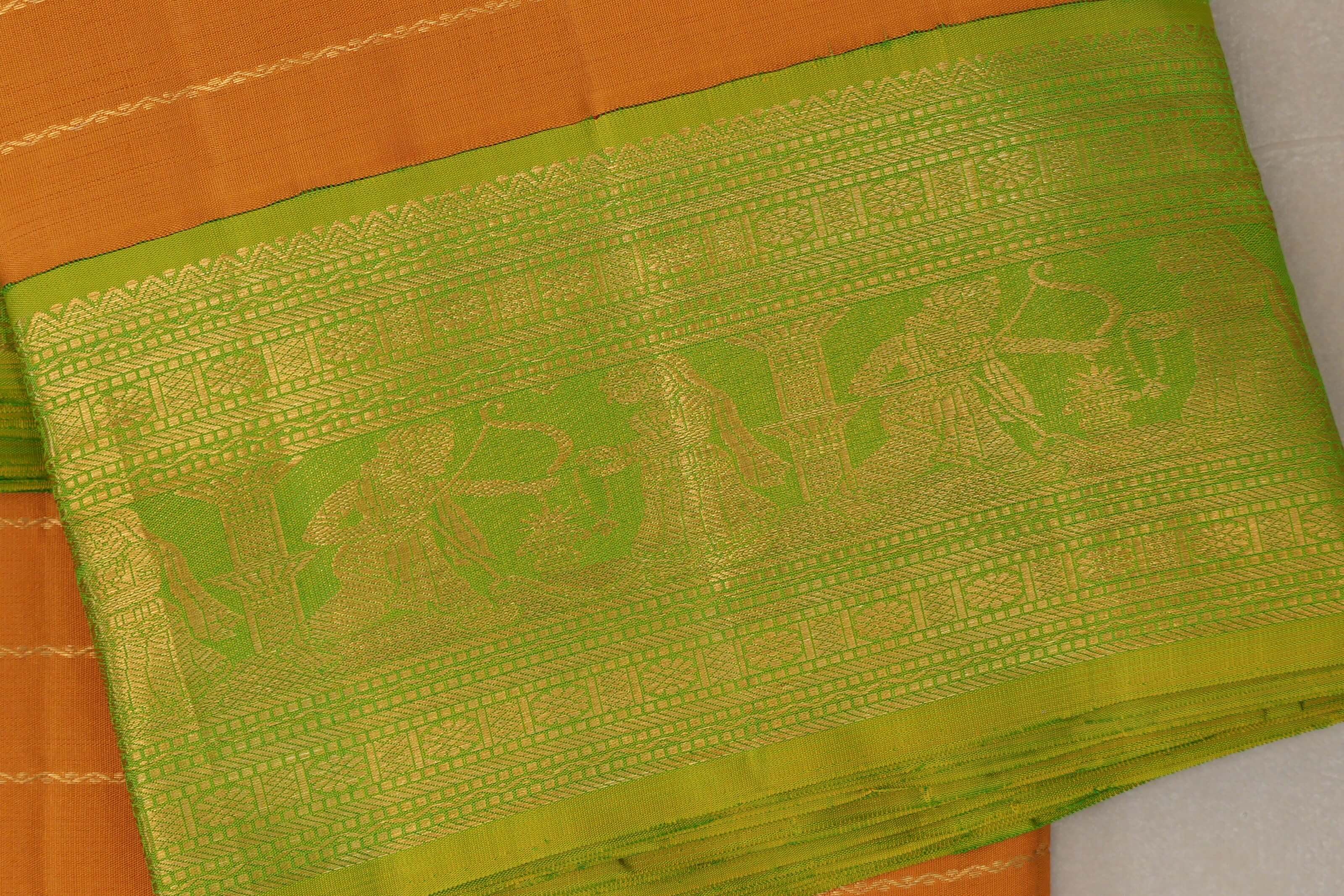 Mango Yellow with bright leaf green borders Ten Yards Silk Saree SS9230