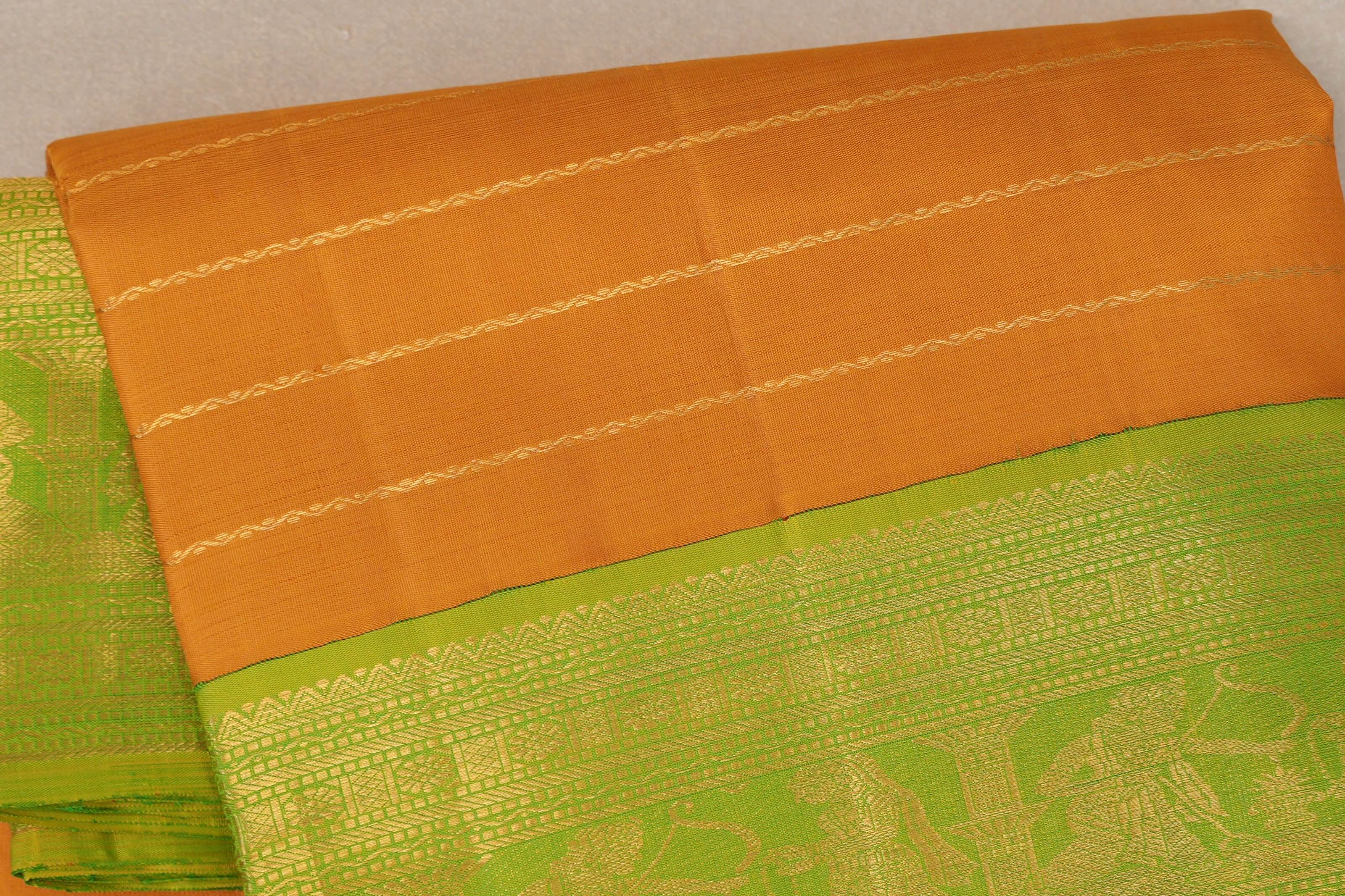 Mango Yellow with bright leaf green borders Ten Yards Silk Saree SS9230