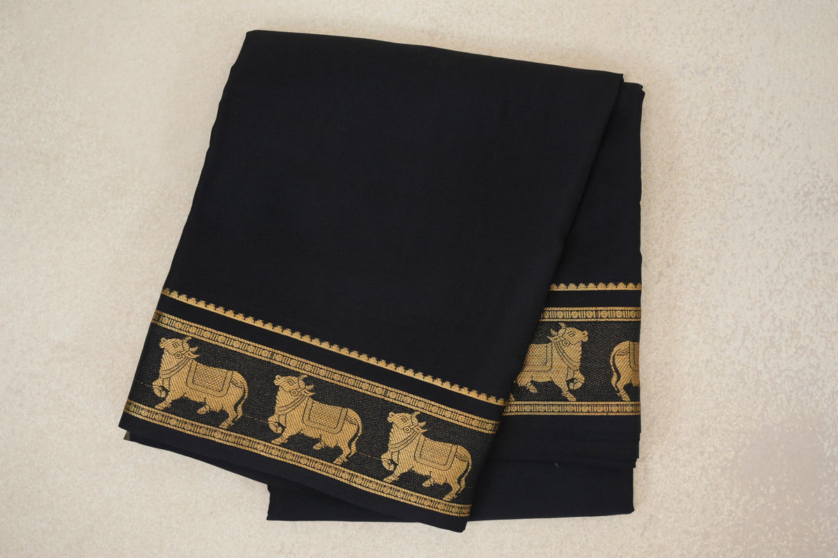 Jet Black Mysore Silk Saree