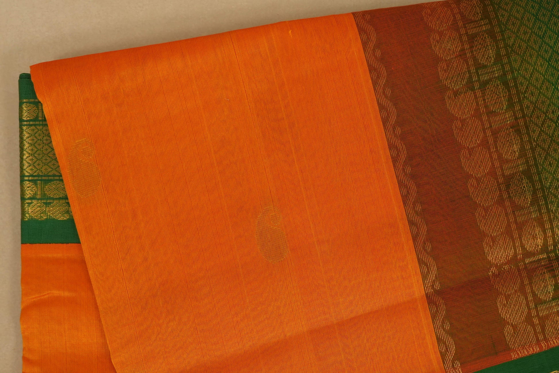 Mango Yellow with Green Borders Silk Cotton Saree body
