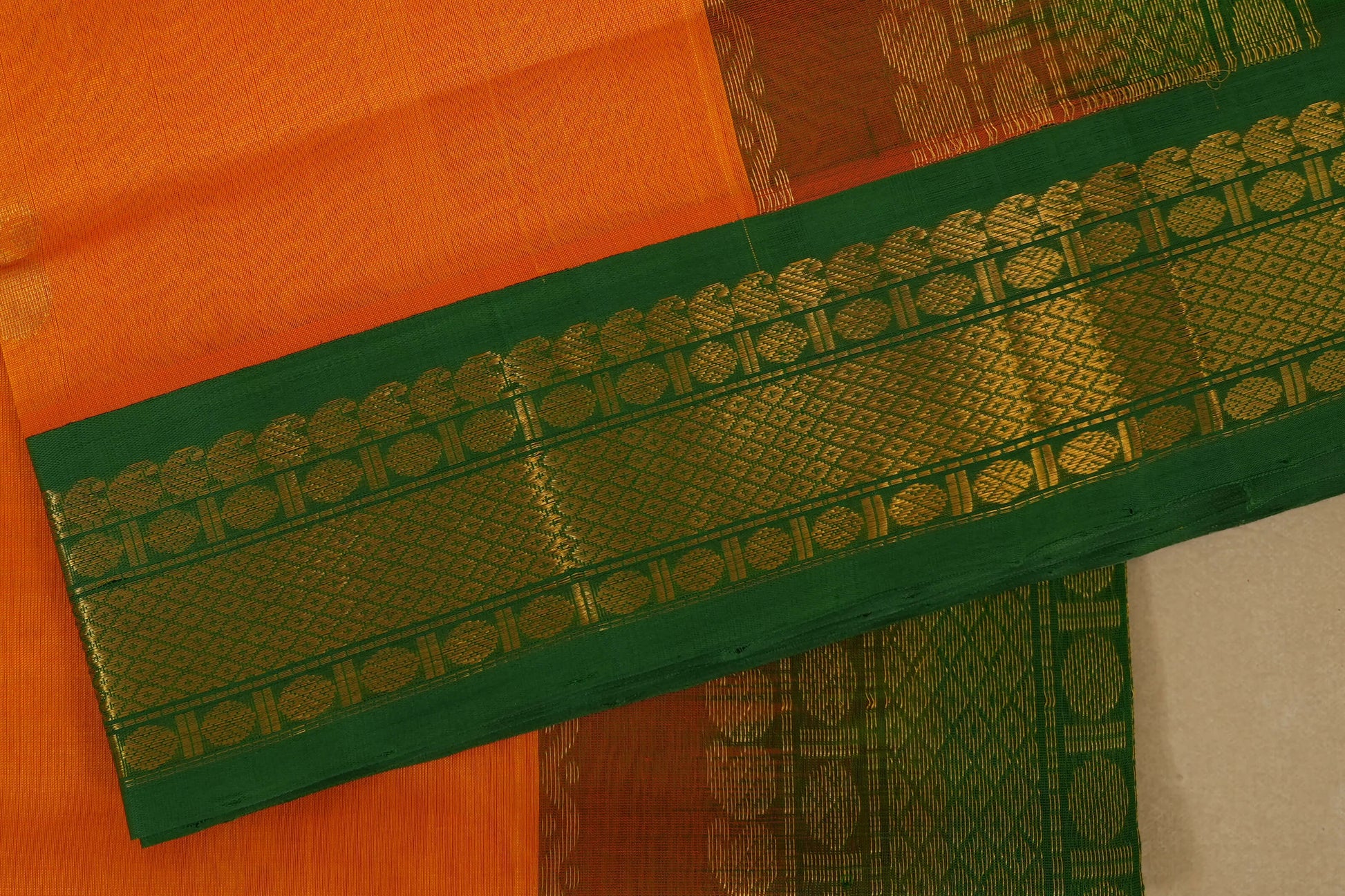Mango Yellow with Green Borders Silk Cotton Saree borders