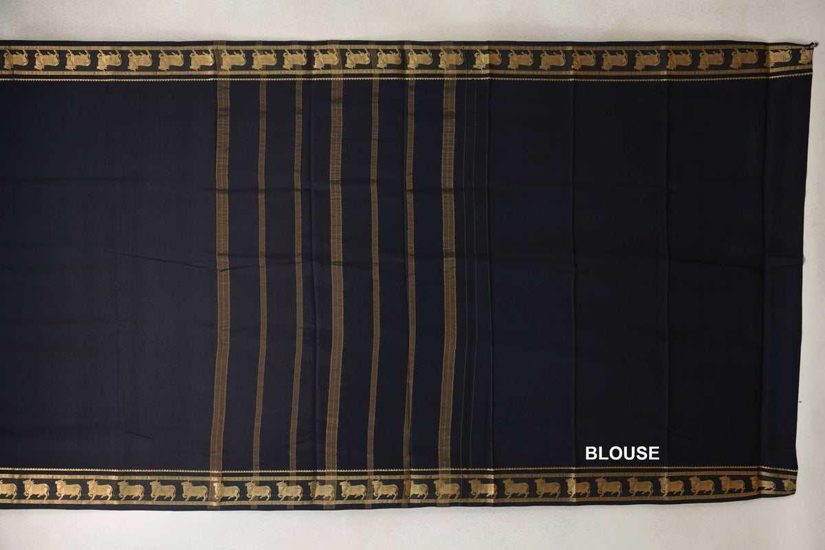 Jet Black Mysore Silk Saree blouse