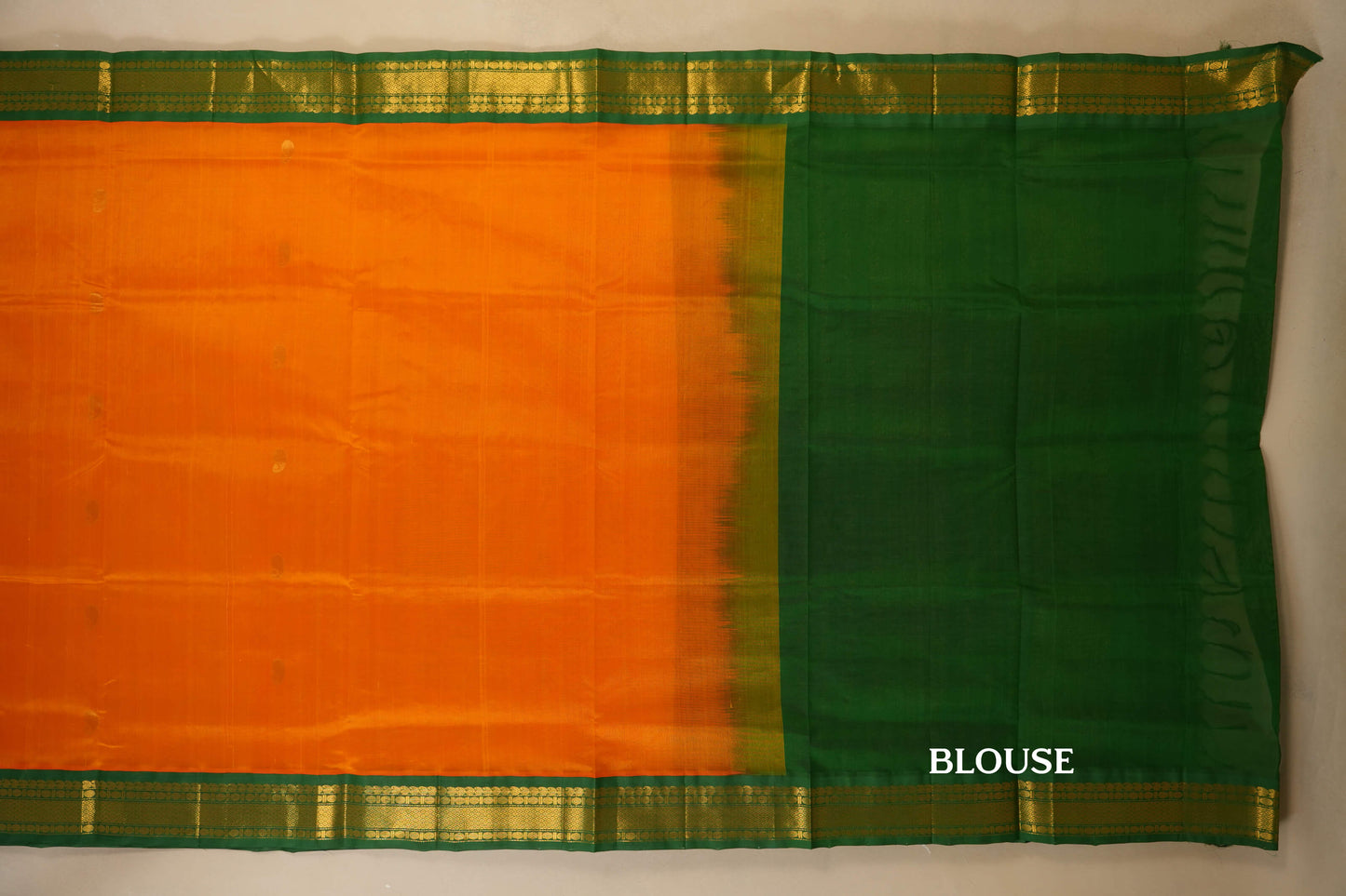 Mango Yellow with Green Borders Silk Cotton Saree blouse