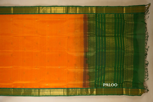 Mango Yellow with Green Borders Silk Cotton Saree paloo