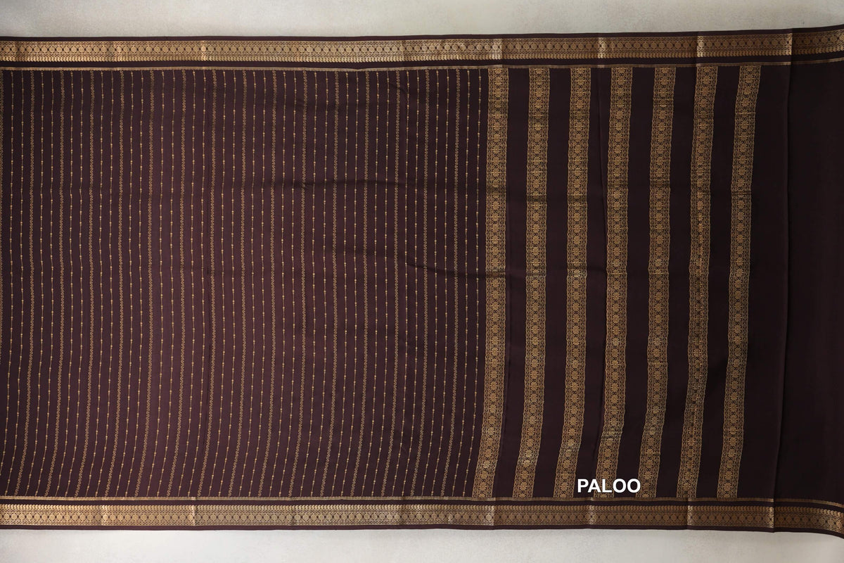Coffee Bean Brown Mysore Silk Saree paloo