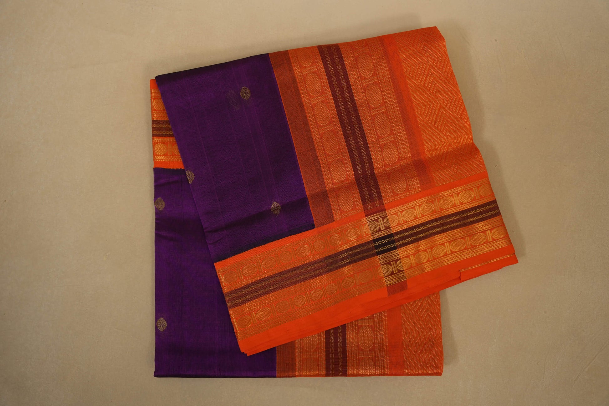 Magenta with Orange Borders Silk Cotton Saree