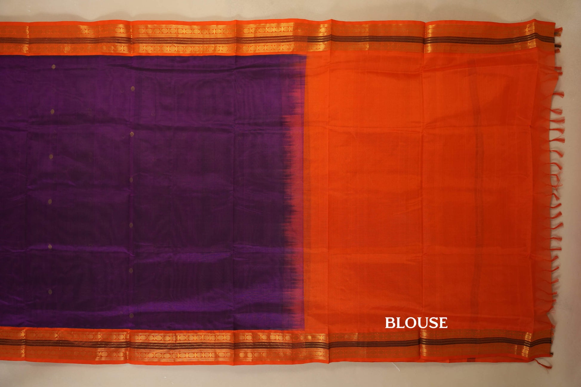 Magenta with Orange Borders Silk Cotton Saree blouse