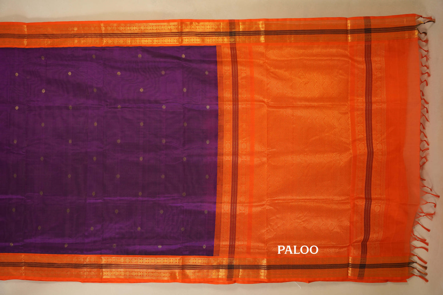 Magenta with Orange Borders Silk Cotton Saree paloo