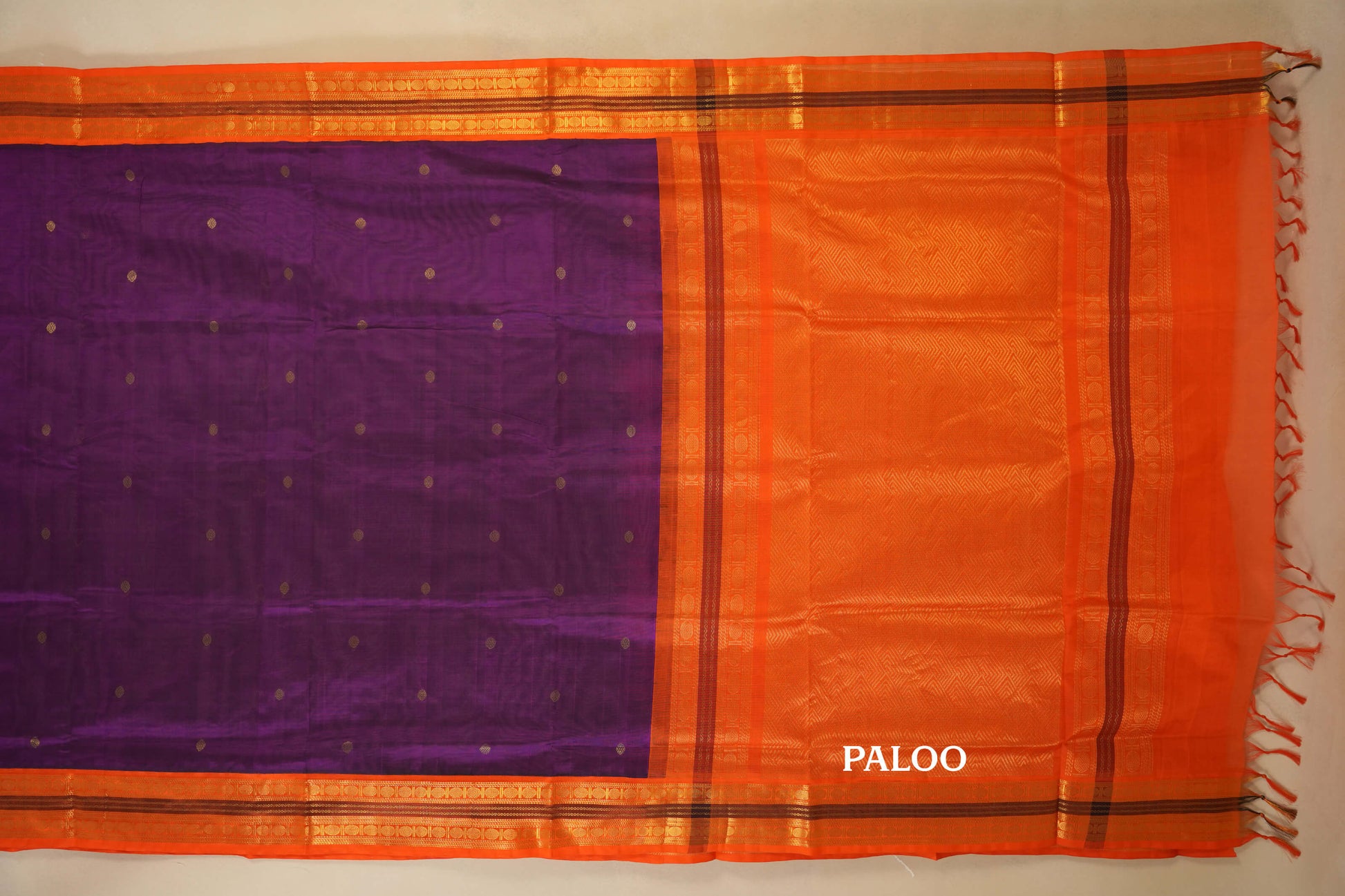 Magenta with Orange Borders Silk Cotton Saree paloo