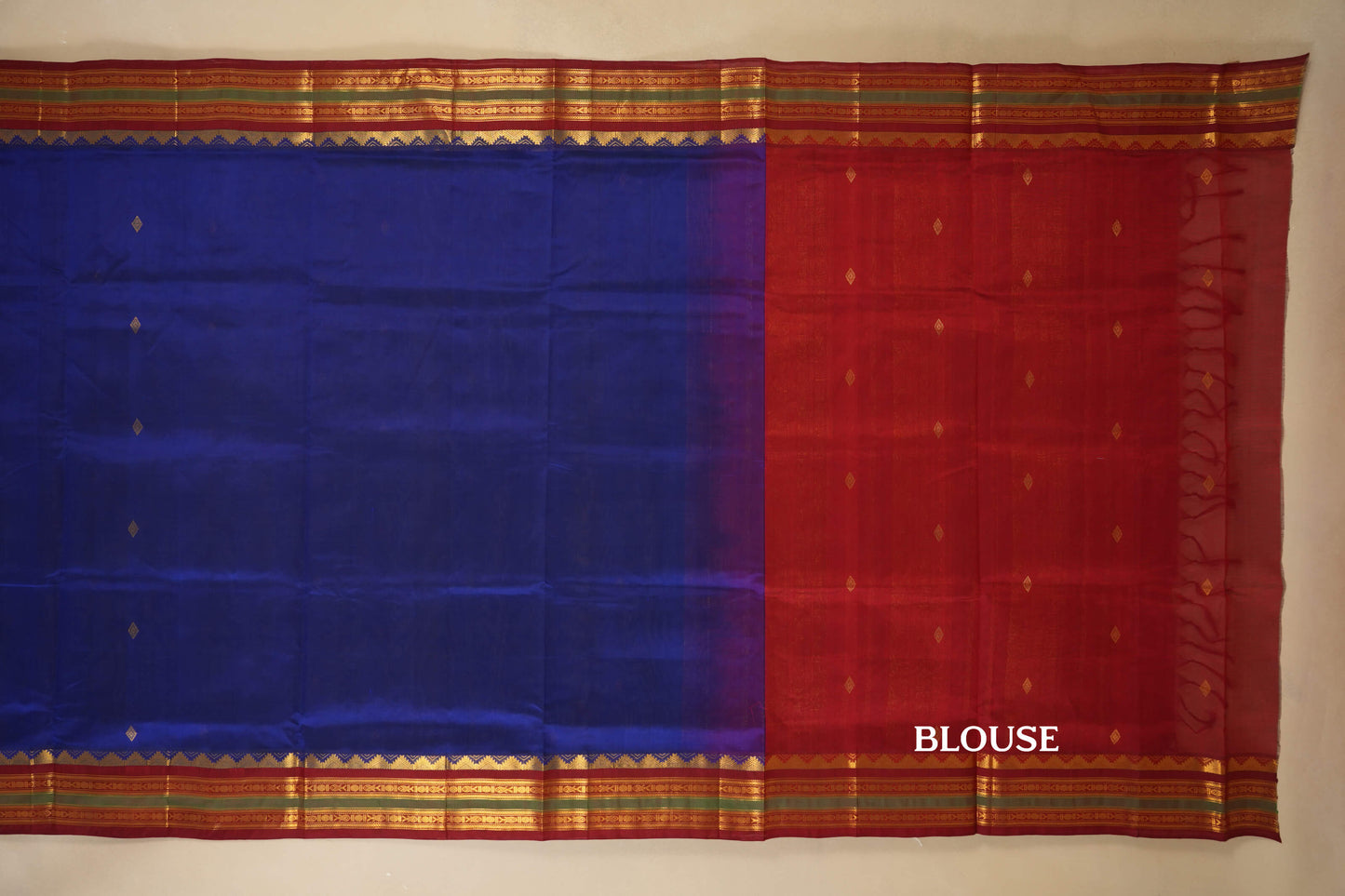 Ink Blue with Maroon Borders Silk Cotton Saree blouse