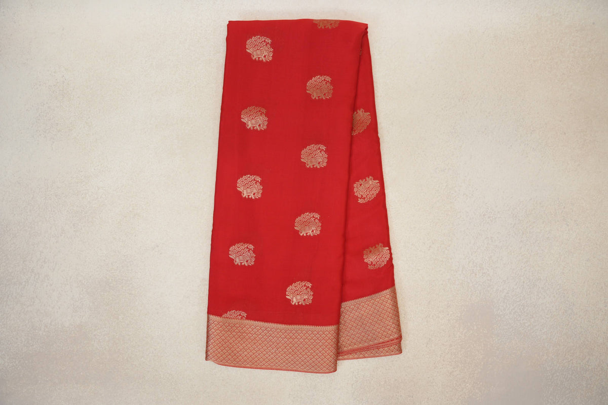 Online Bright Red Mysore Silk Saree