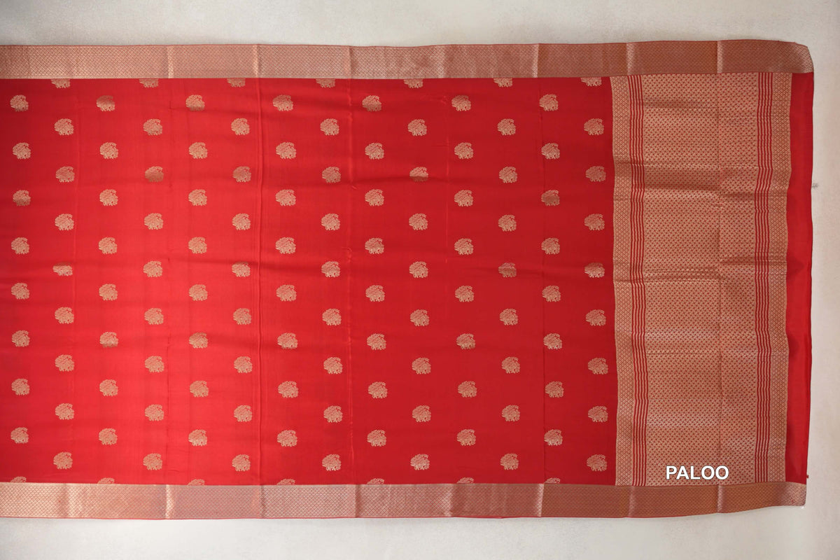 Bright Red Mysore Silk Saree paloo