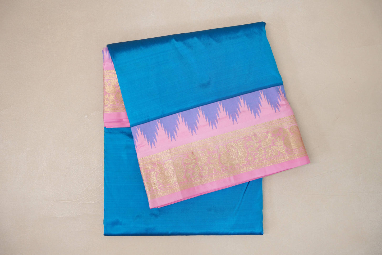 Azure Blue Ten Yards Silk Saree folded