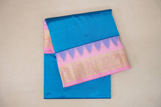 Azure Blue Ten Yards Silk Saree folded