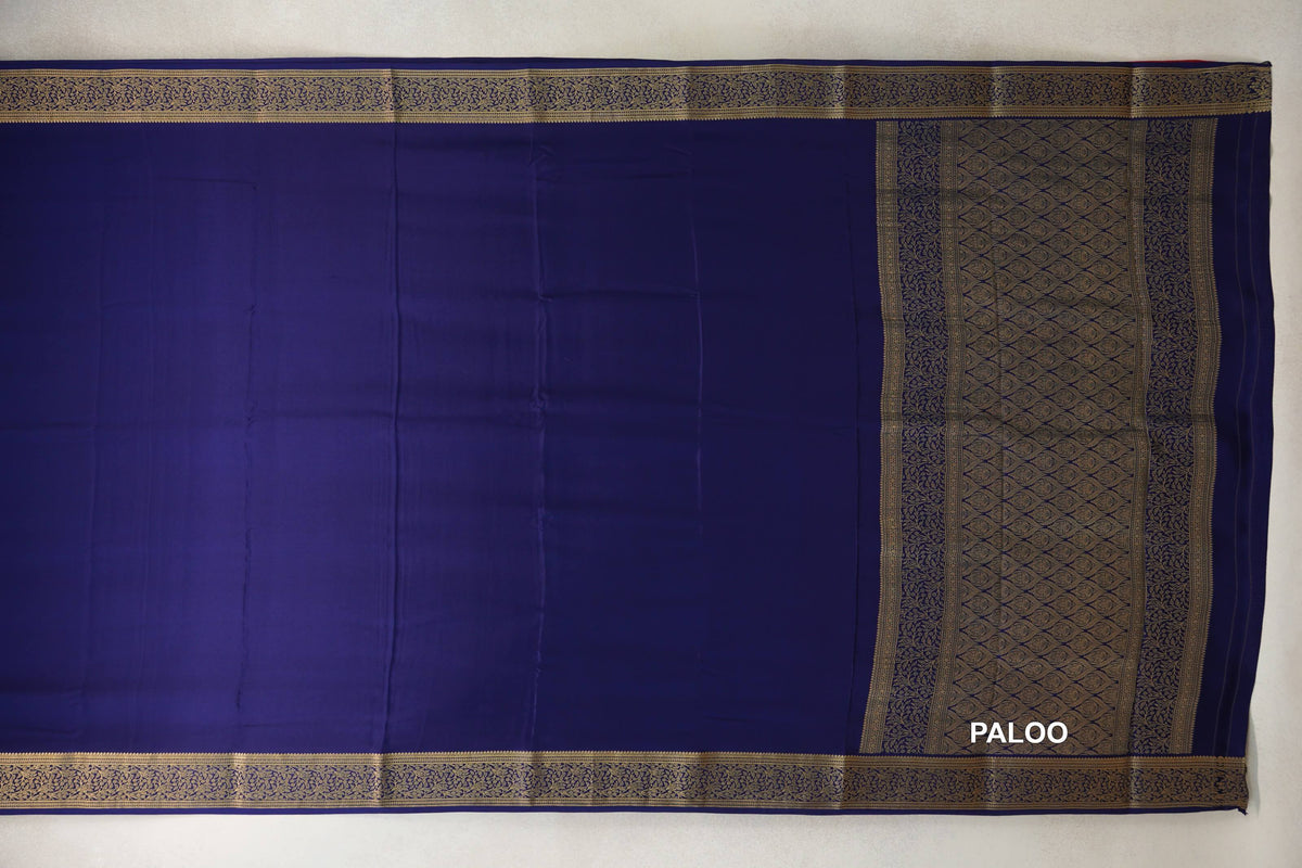 Deep Blue Mysore Silk Saree paloo