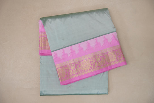 pastel sage green ten Yards Silk saree 