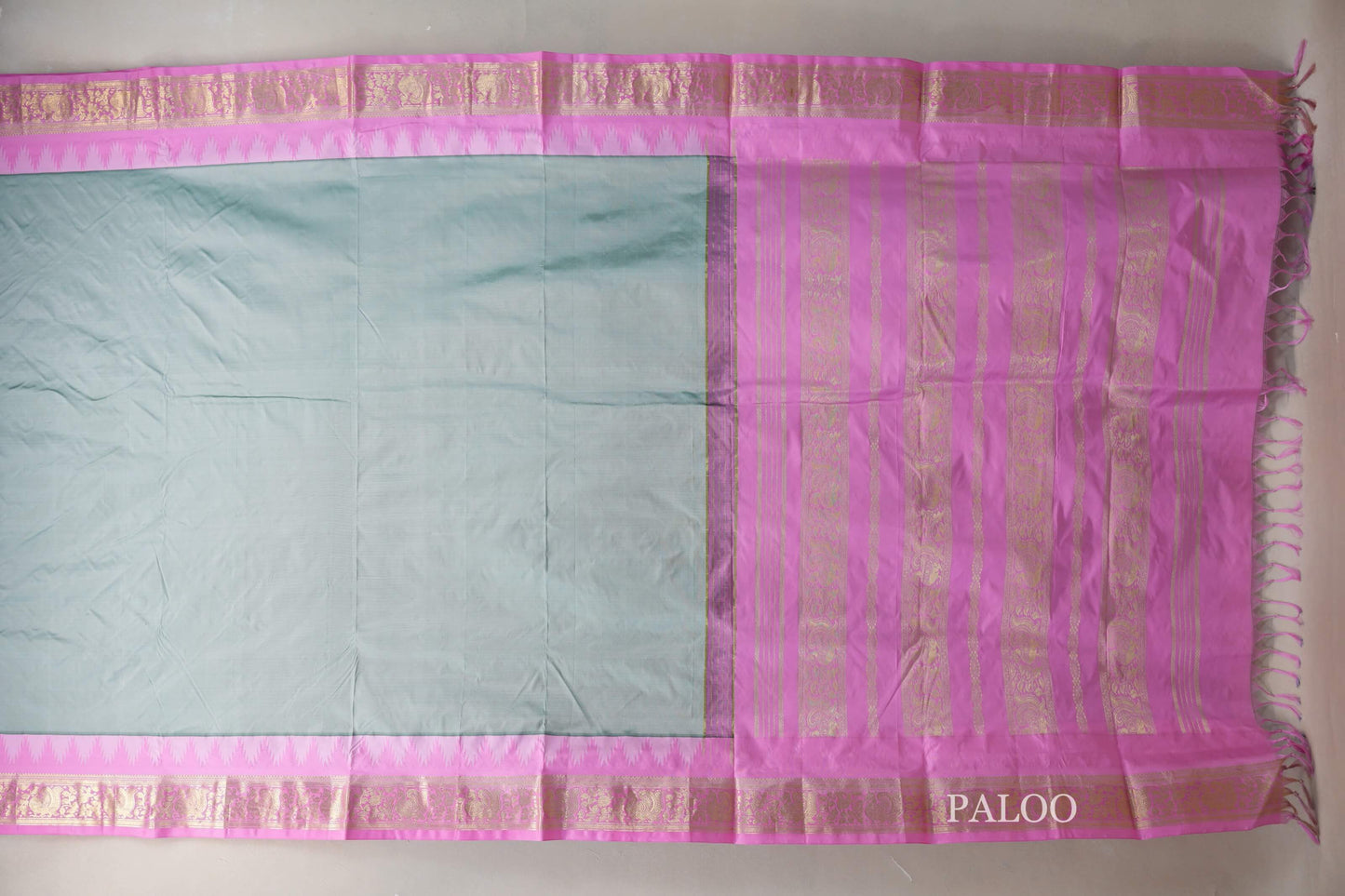pastel sage green ten Yards Silk saree  paloo
