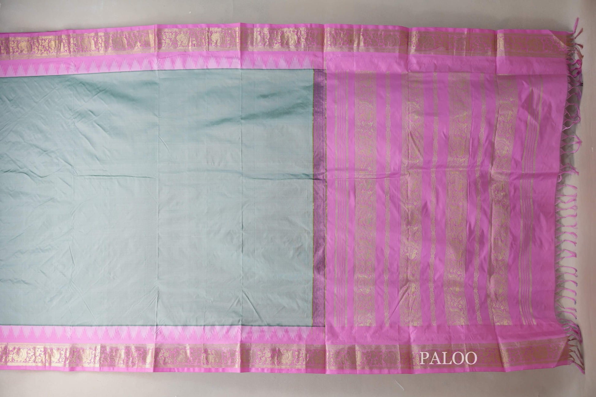 pastel sage green ten Yards Silk saree  paloo