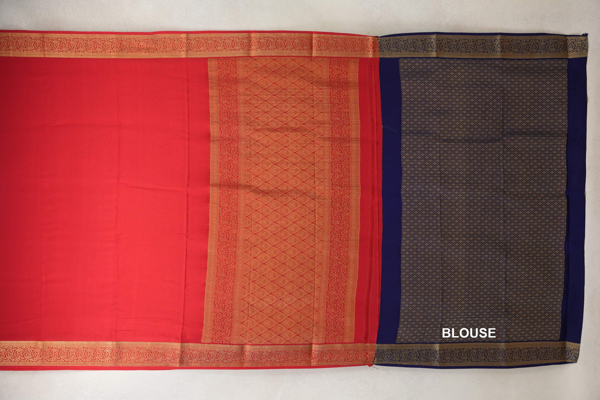 Bright Red Mysore Silk Saree blouse