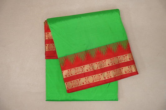 bright leaf green ten Yards Silk saree  folded 