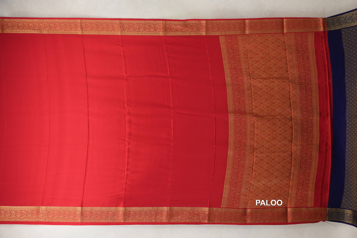 Bright Red Mysore Silk Saree paloo