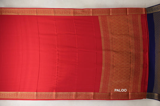 Bright Red Mysore Silk Saree paloo