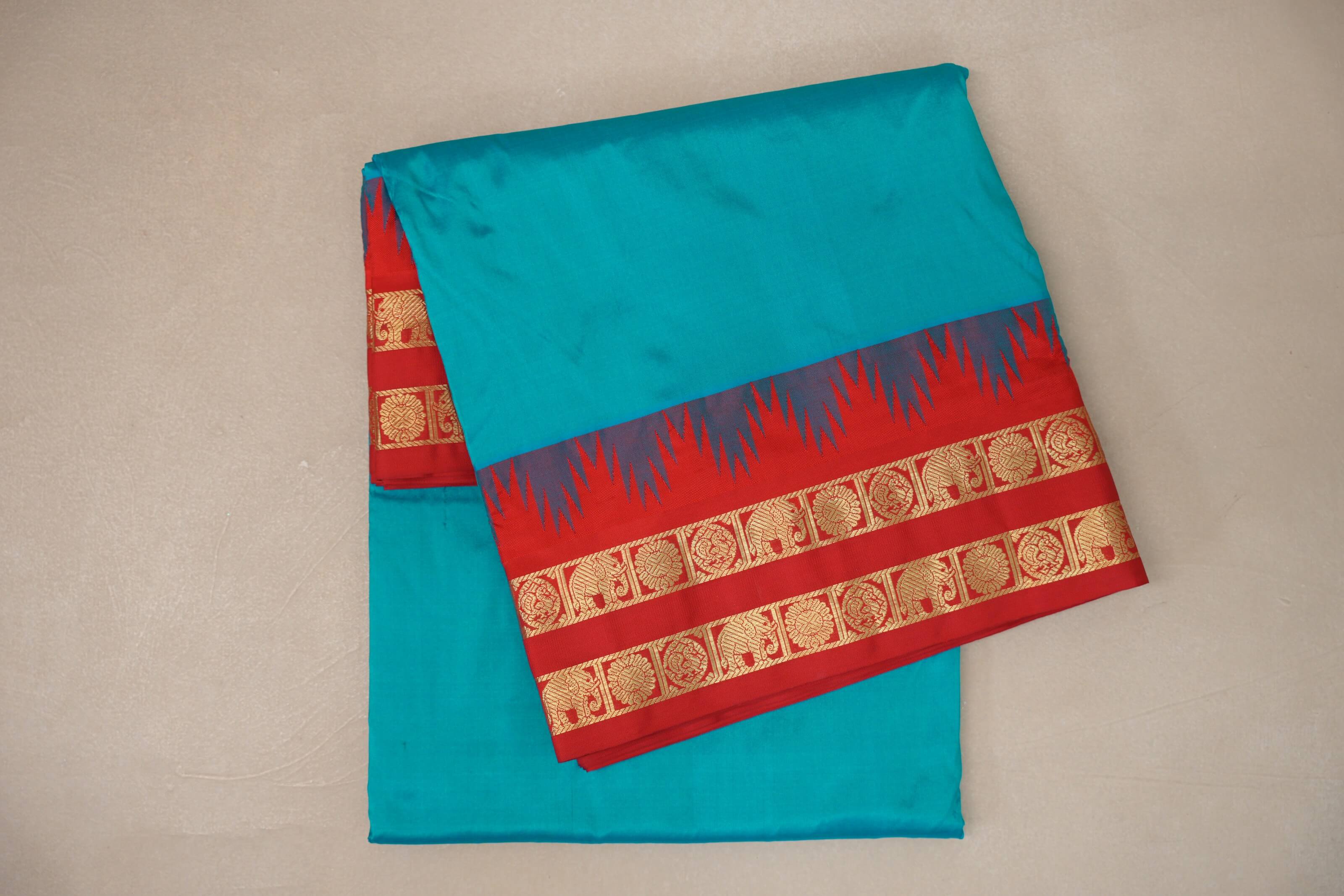 folded blue Ten Yards Silk saree