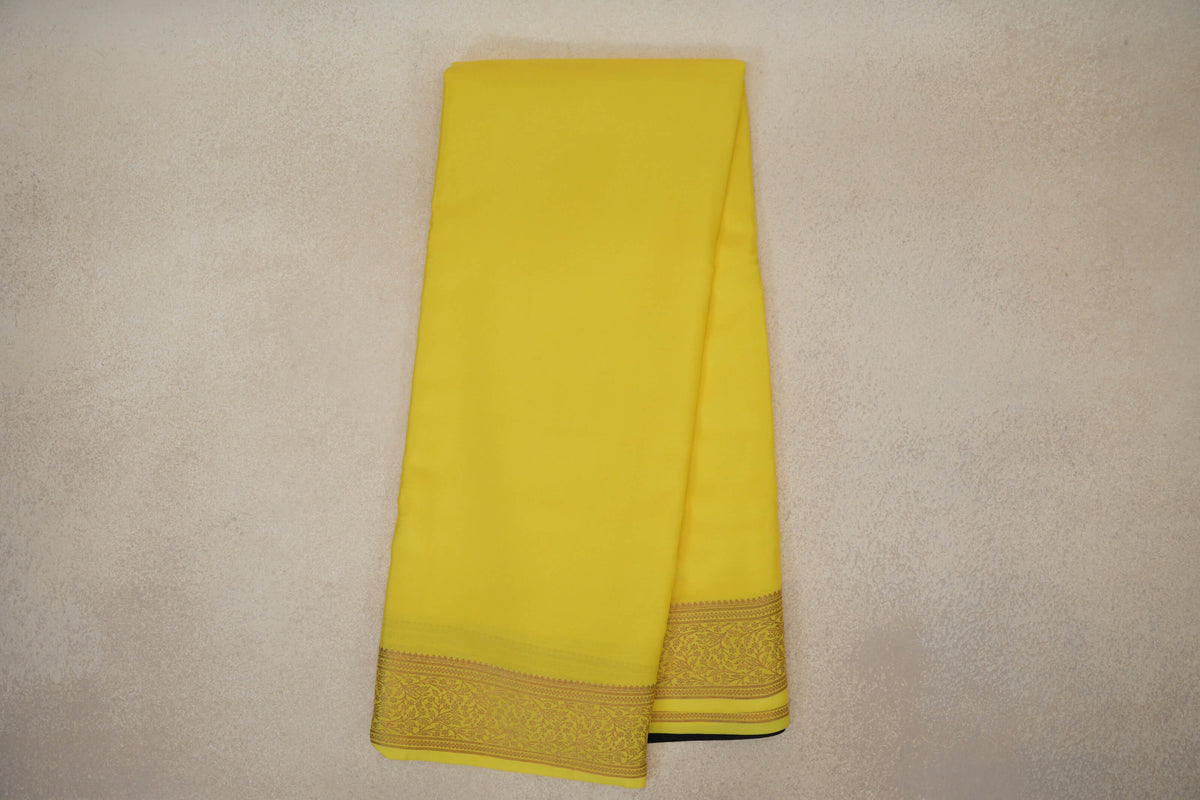 Online Lemon Yellow Mysore Silk Saree