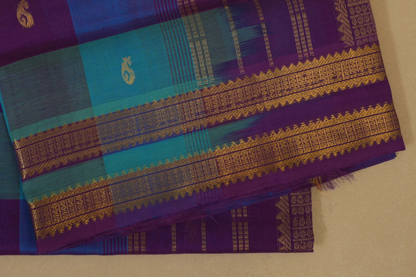 Multi Color Checks Silk Cotton Saree borders