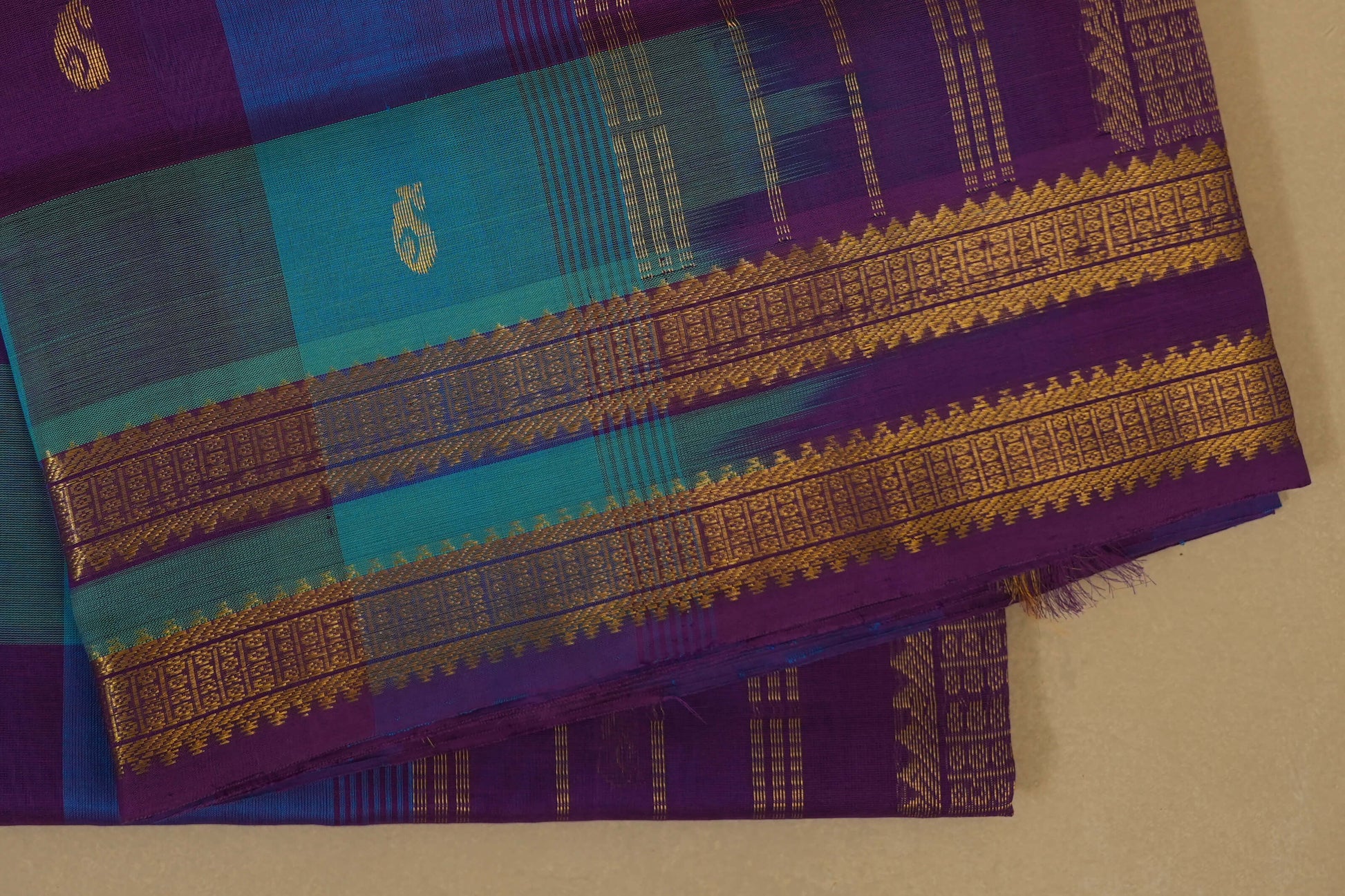 Multi Color Checks Silk Cotton Saree borders