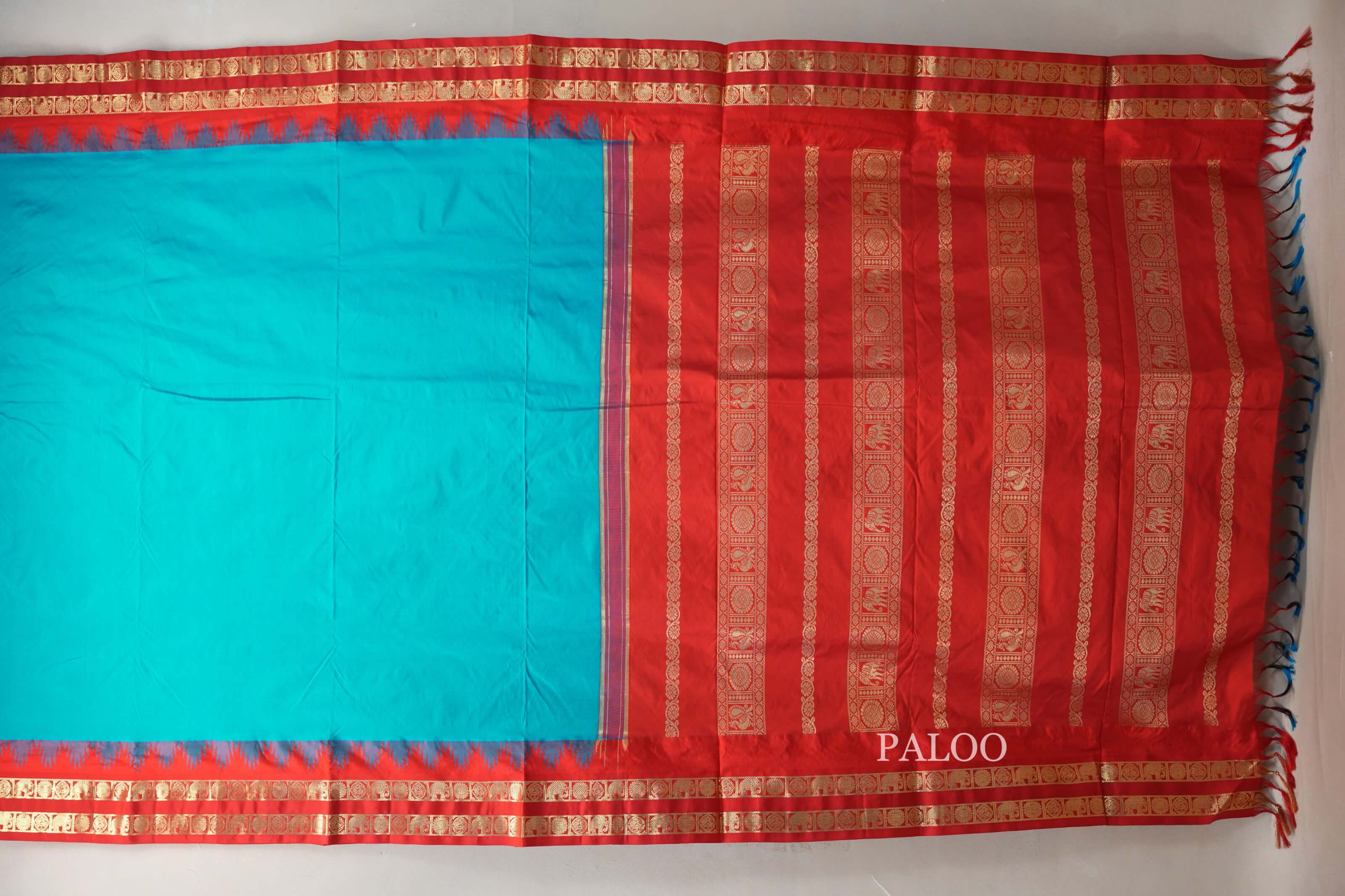 blue Ten Yards Silk saree paloo