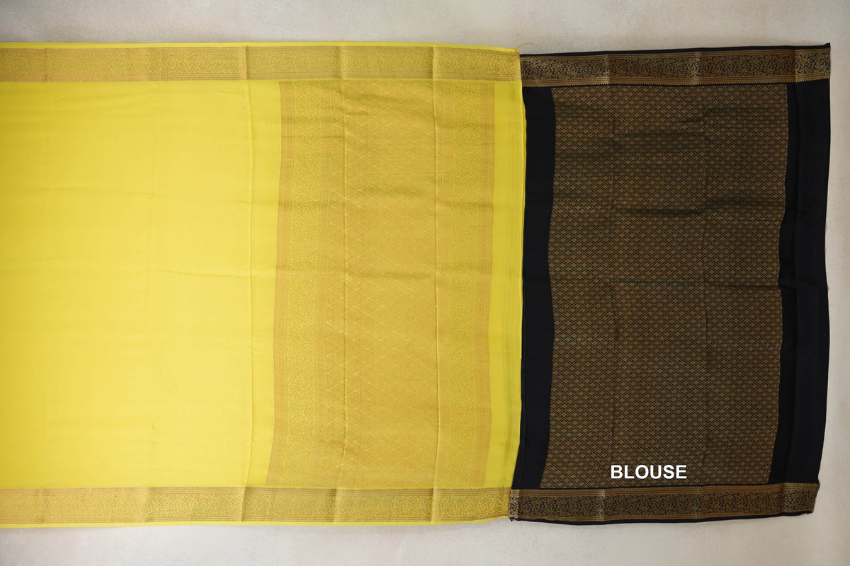 Lemon Yellow Mysore Silk Saree blouse