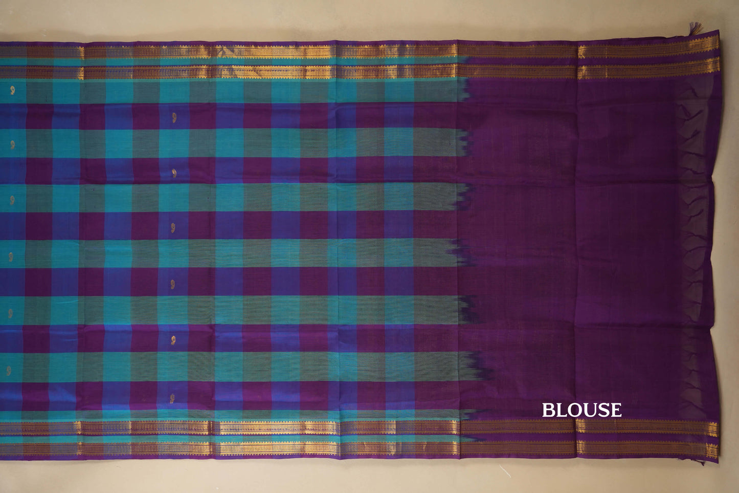 Multi Color Checks Silk Cotton Saree blouse