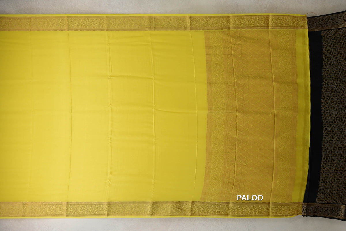 Lemon Yellow Mysore Silk Saree paloo