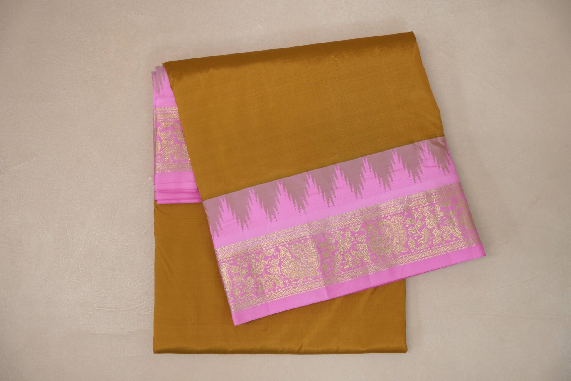 mustard gold Ten Yards Silk saree folded 