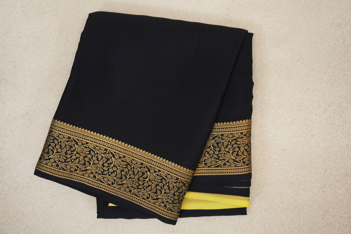 Jet Black Mysore Silk Saree 